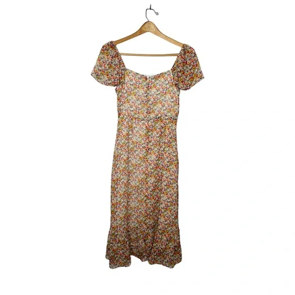 Lush Floral Print Metallic Ruffle Midi Dress‎ Small S - Picture 2 of 9